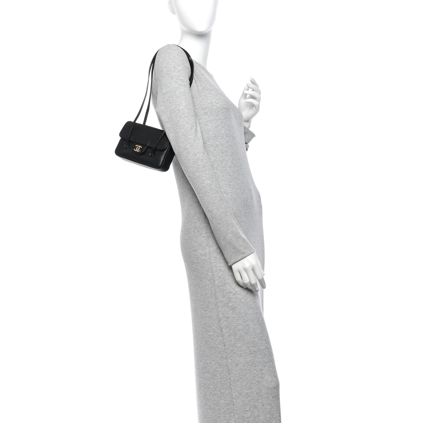Shiny Caviar Mini Preppy Coco Shoulder Bag Black