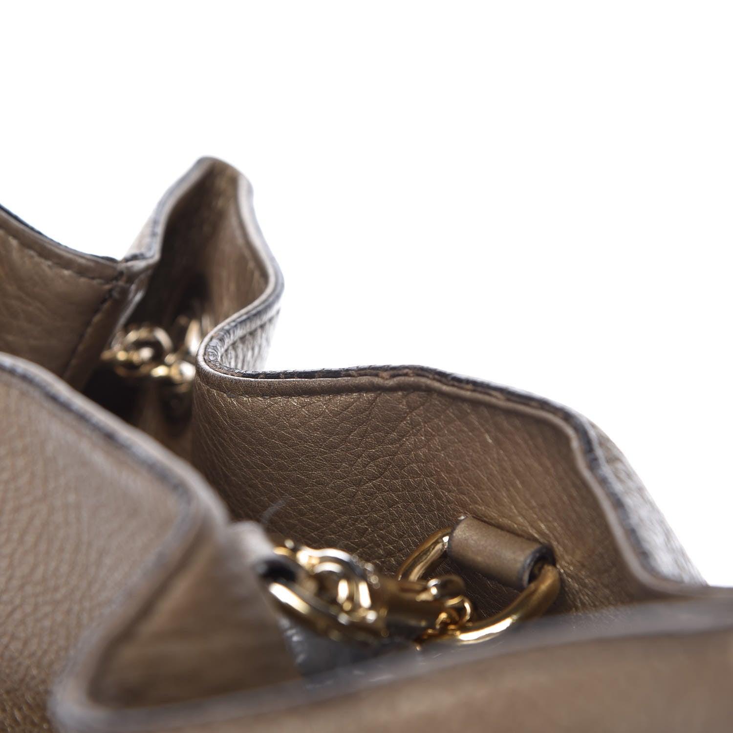 Gucci Metallic Pebbled Calfskin Medium Soho Chain Shoulder Bag Golden Beige 10 of 18