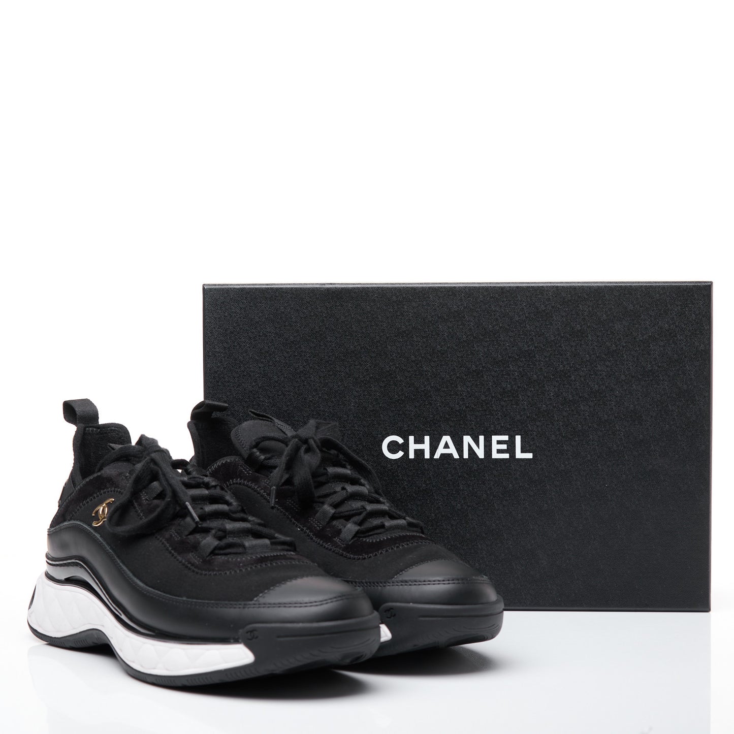Velvet Calfskin Mixed Fibers CC Sneakers 41 Black