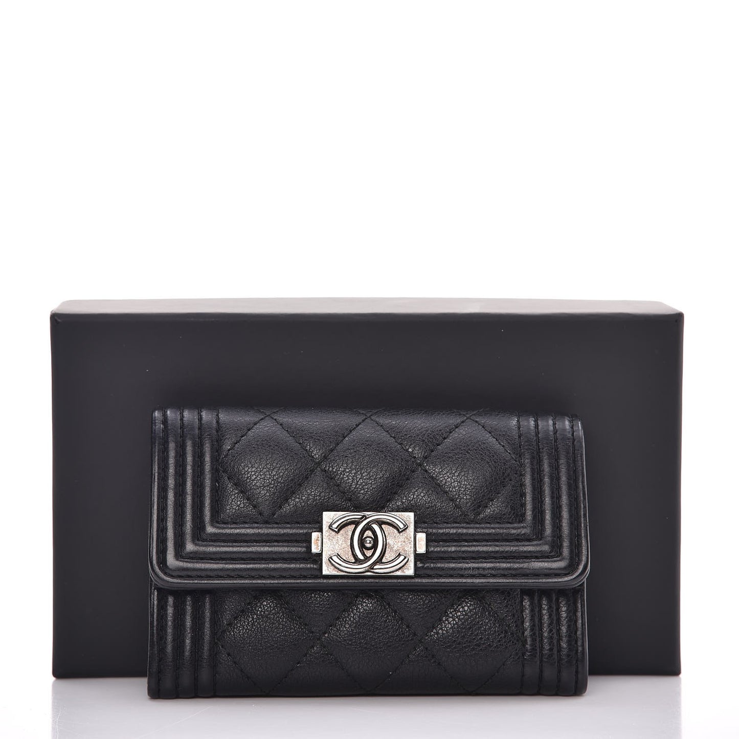 Calfskin Quilted Boy Card Holder Wallet Black