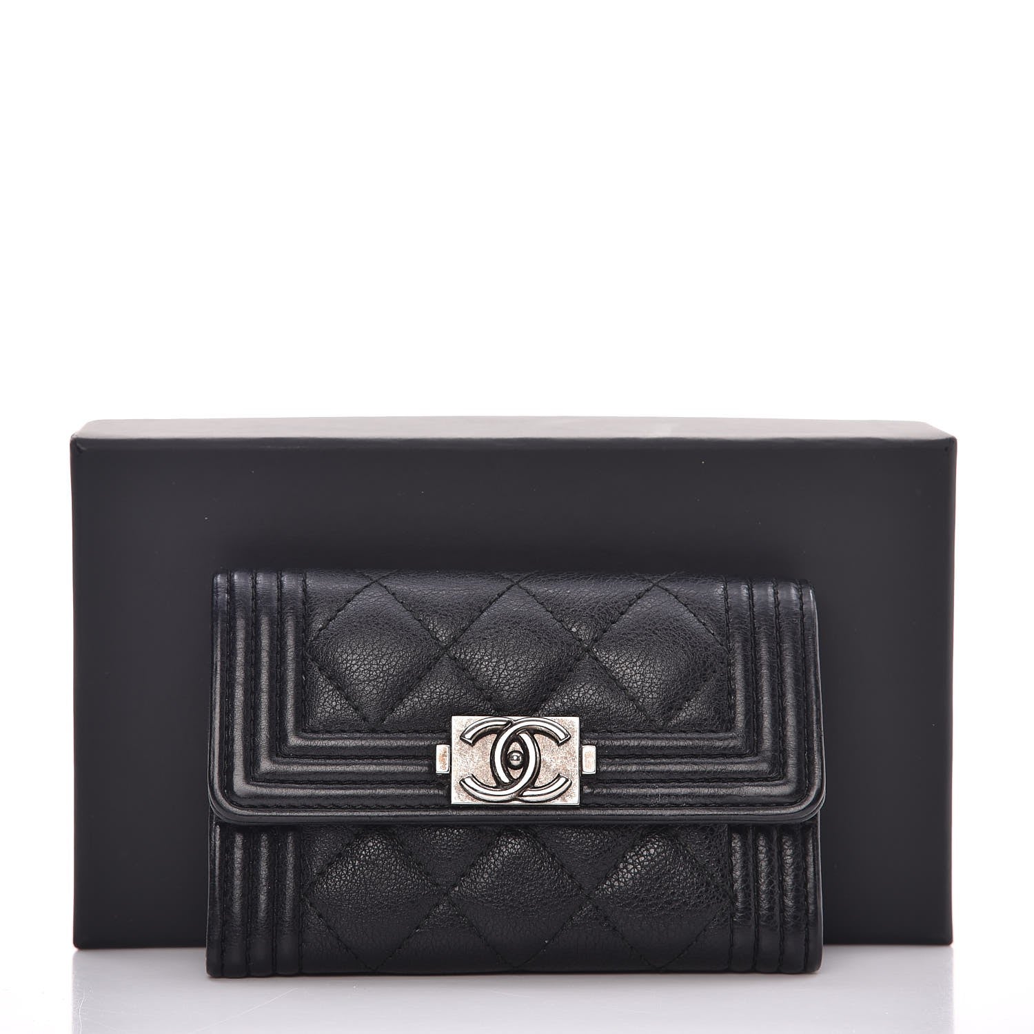 Chanel Calfskin Quilted Boy Card Holder Wallet Black 9 of 9