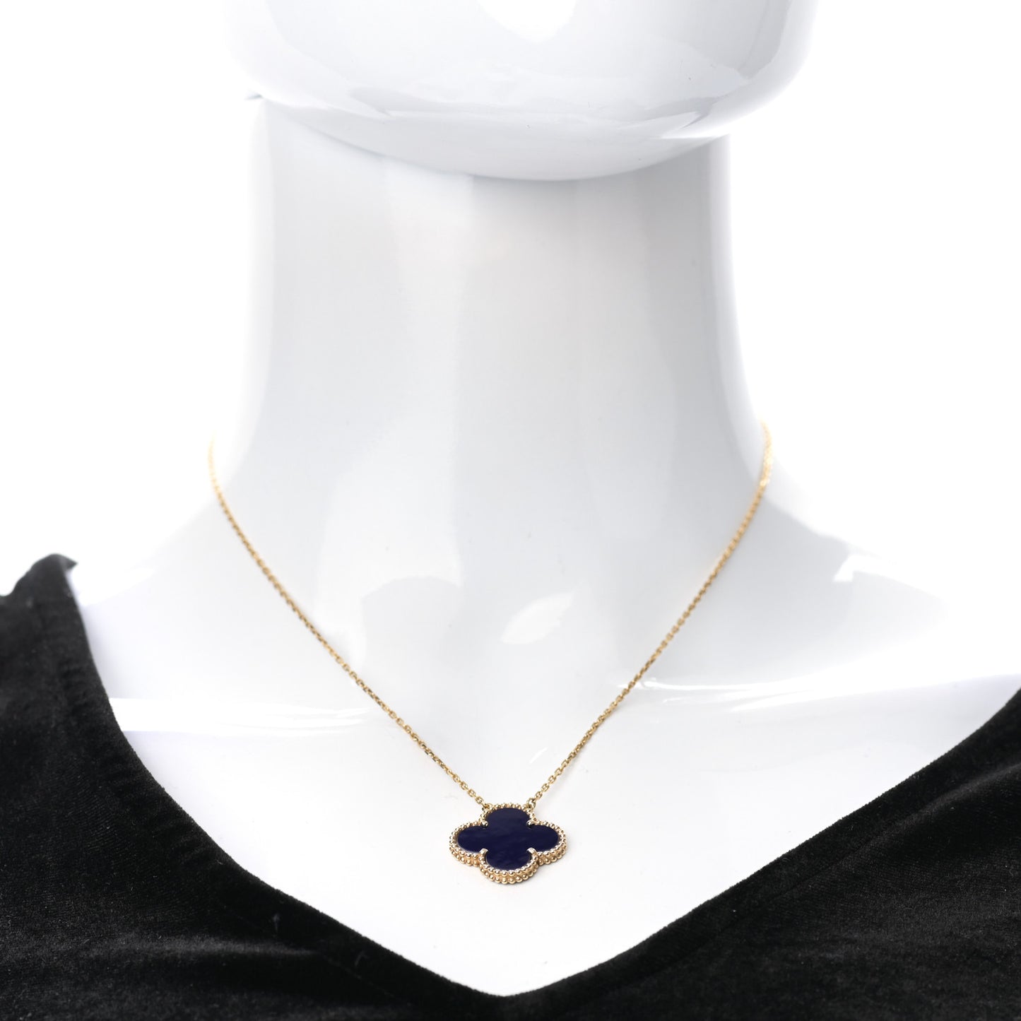 18K Yellow Gold Blue Sevres Porcelain Magic Alhambra Vendome Necklace