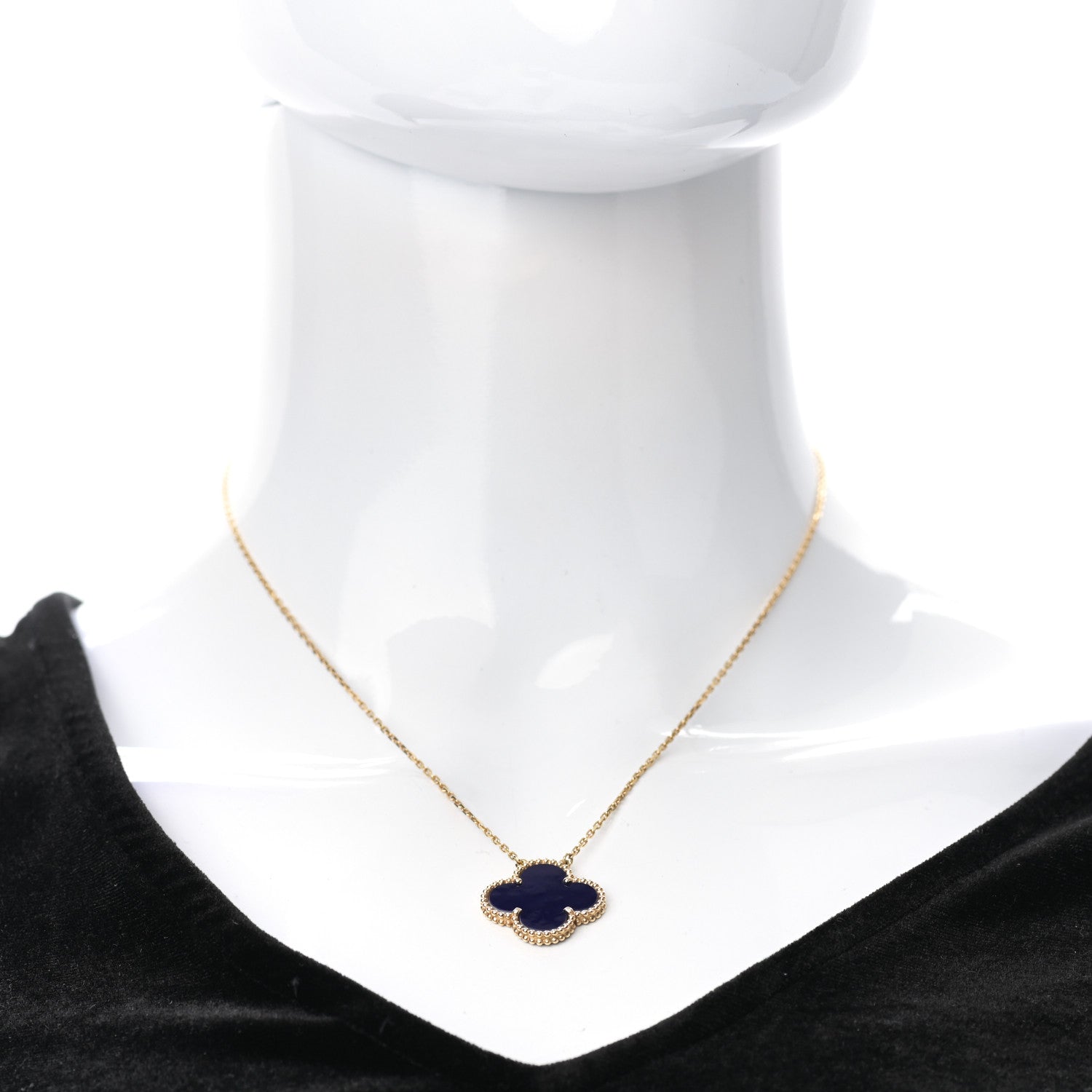 Van Cleef & Arpels 18K Yellow Gold Blue Sevres Porcelain Magic Alhambra Vendome Necklace 2 of 7