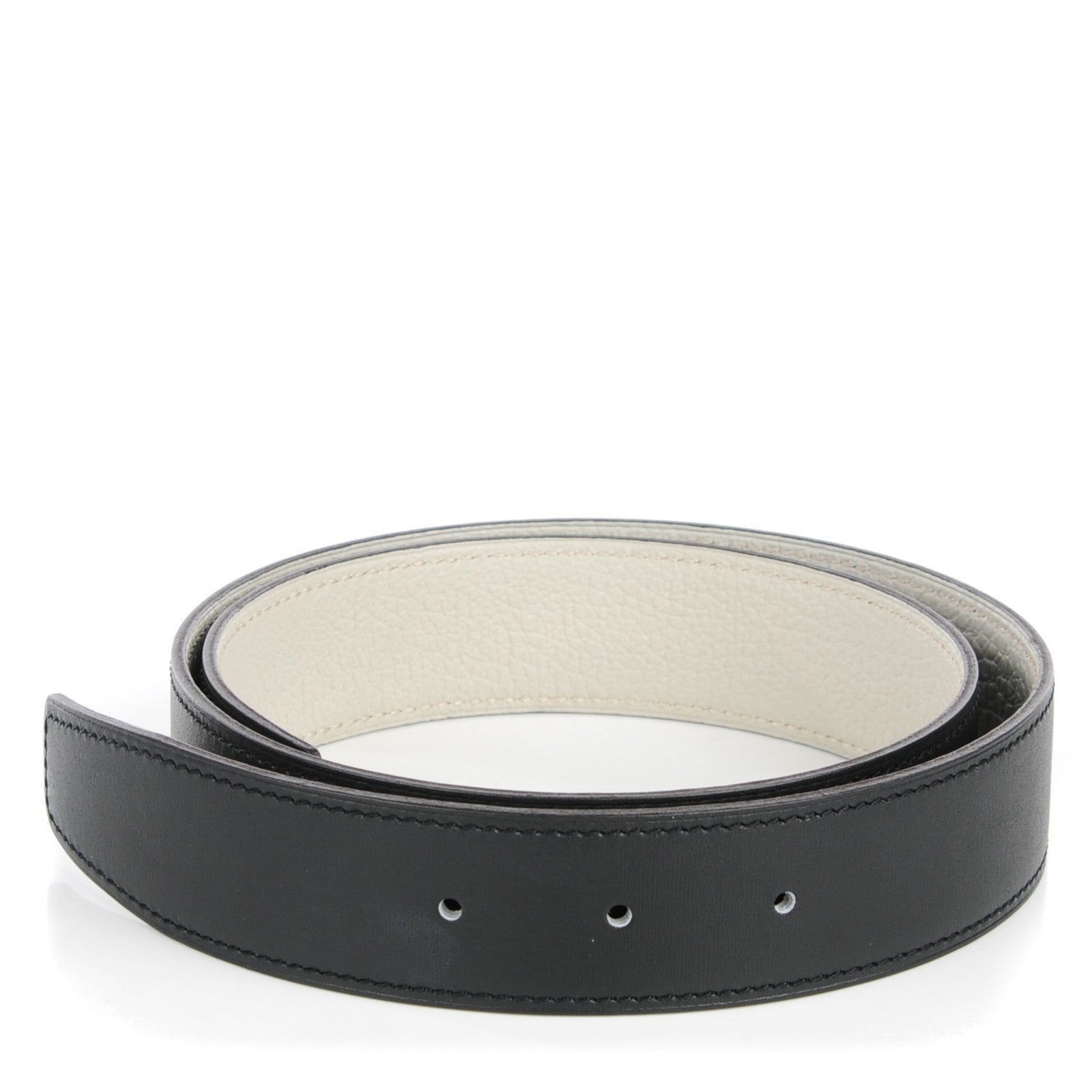 Hermes Chamonix Taurillon Clemence 32mm Belt Strap 75 Black Gris Perle 1 of 5