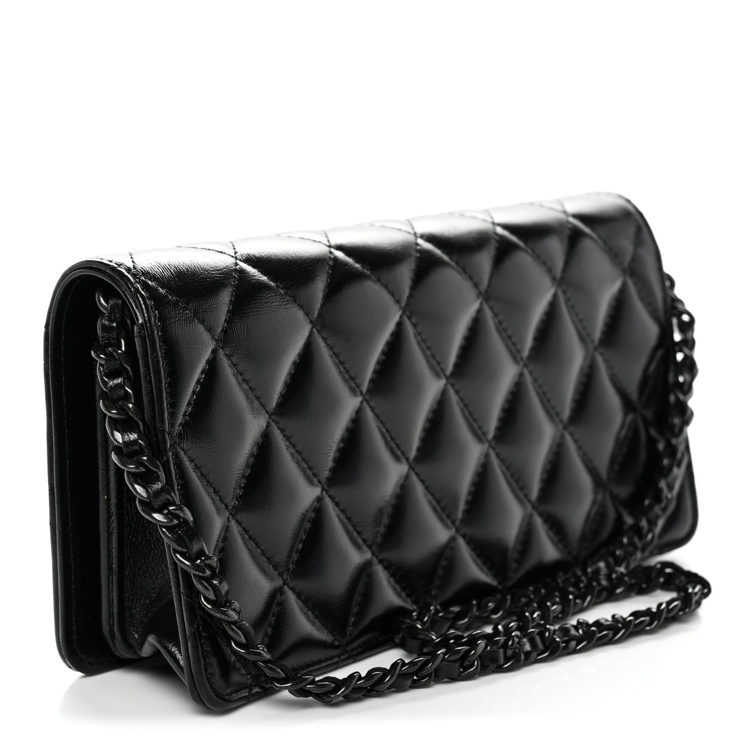Chanel Shiny Lambskin Flap Clutch With Chain So Black 3 of 11