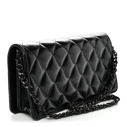 Chanel Shiny Lambskin Flap Clutch With Chain So Black 3 of 11