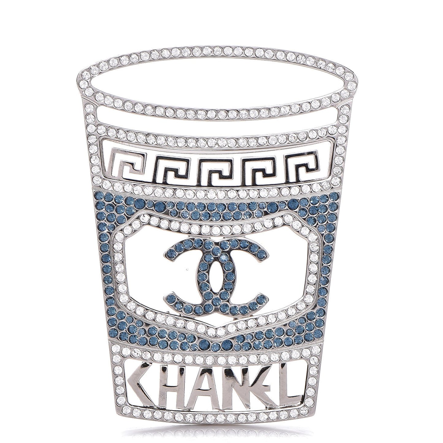 Crystal CC Greek Cup Brooch Silver Blue