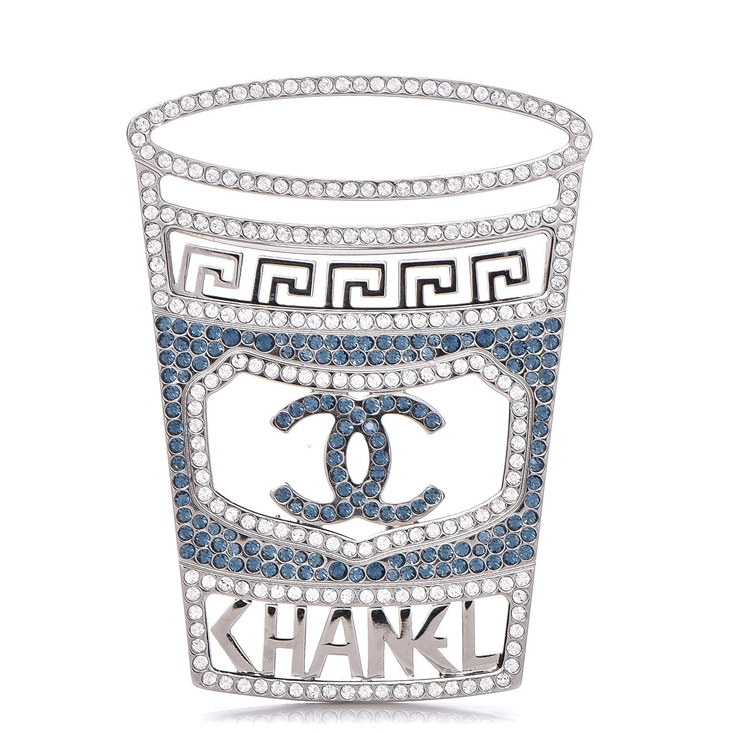 Chanel Crystal CC Greek Cup Brooch Silver Blue 1 of 5