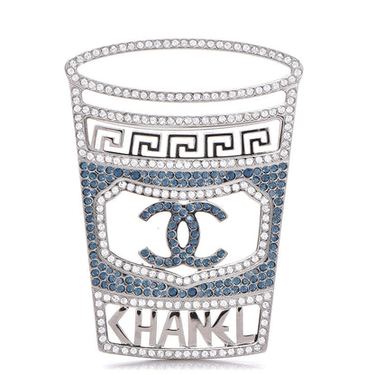 Chanel Crystal CC Greek Cup Brooch Silver Blue 1 of 5
