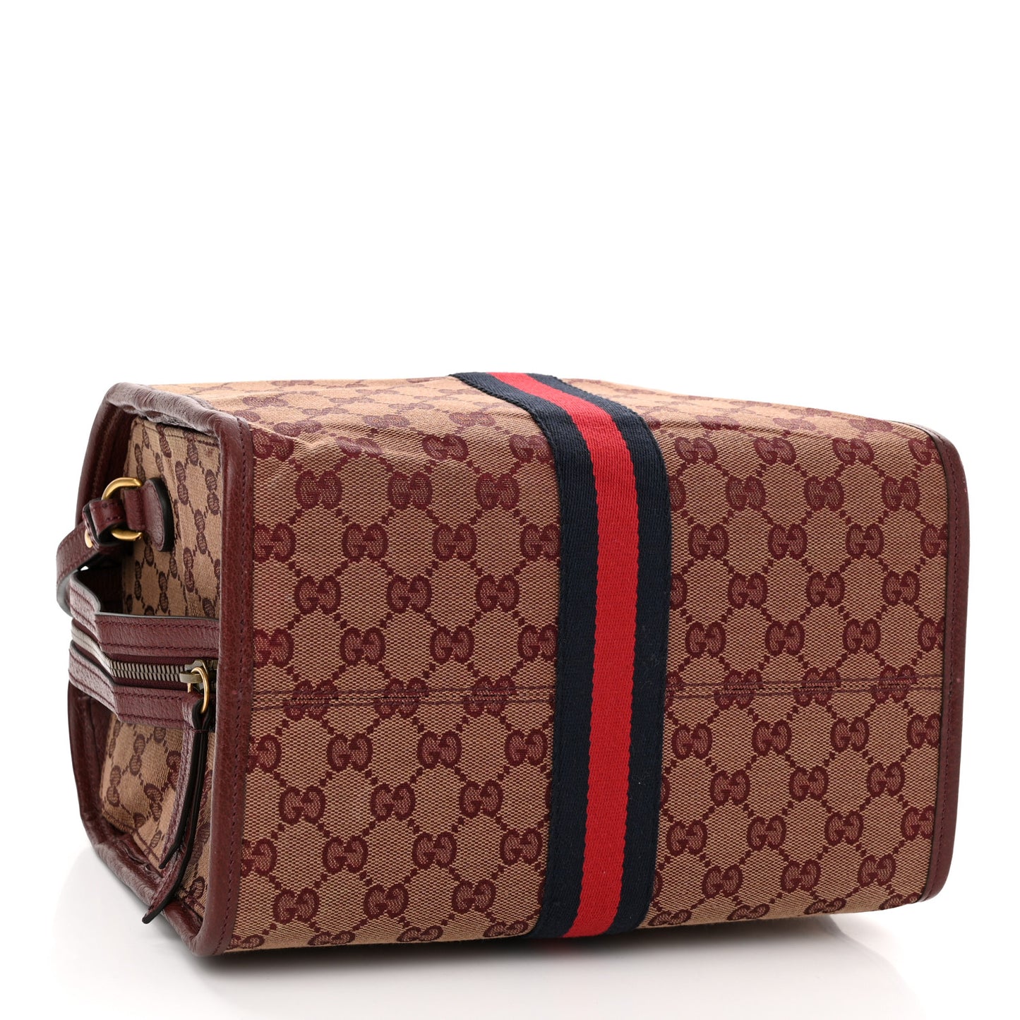 Monogram Textured Dollar Calfskin Web Mini Ophidia Duffle Bag Sahara Rubino Chardonnay