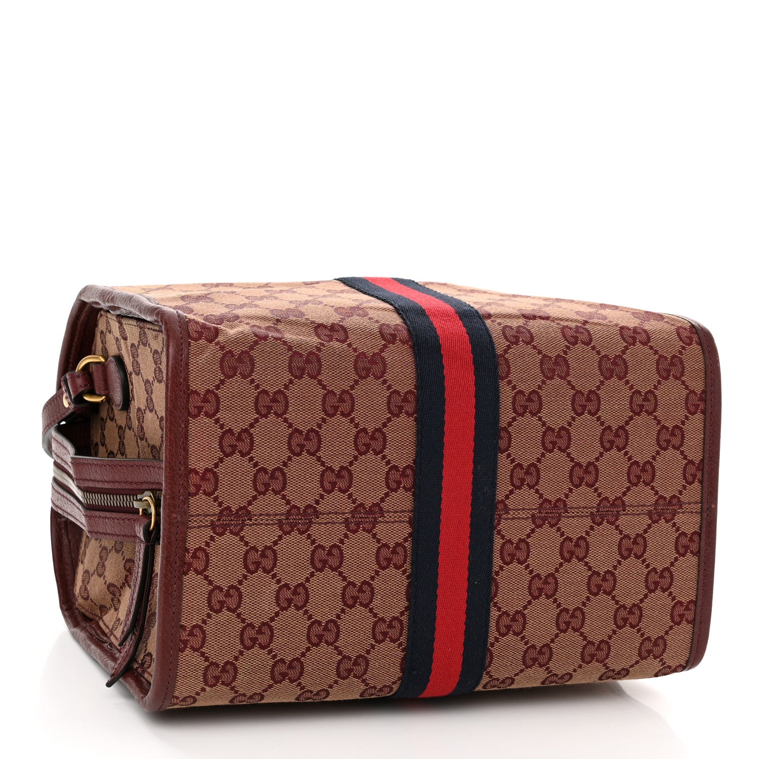 Gucci Monogram Textured Dollar Calfskin Web Mini Ophidia Duffle Bag Sahara Rubino Chardonnay 4 of 10