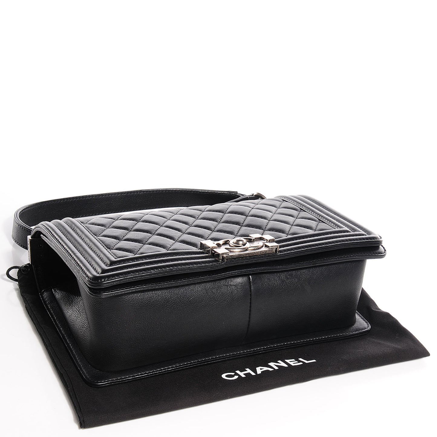 Metallic Calfskin Quilted Medium Boy Flap Black