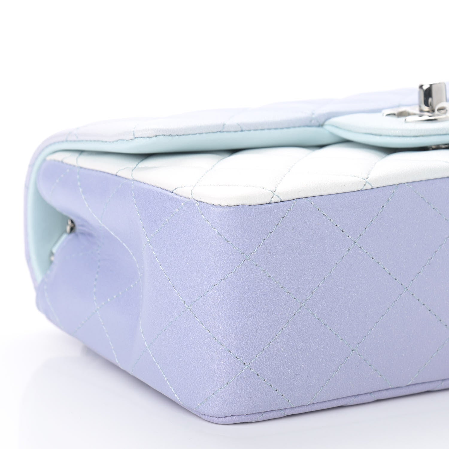 Chanel Perforated Lambskin Quilted Mini Rectangular Flap Light Blue Light Purple White 8 of 9