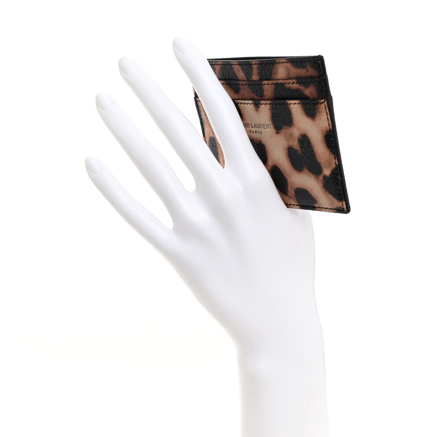 Saint Laurent Calfskin Leopard Print Card Case Manto Naturale 2 of 7