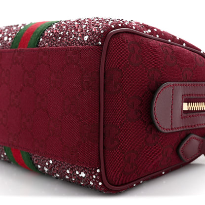 Gucci Crystal Canvas GG Monogram Textured Dollar Calfskin Web Mini Ophidia Top Handle Bowler Bag Rosso Ancora 10 of 11