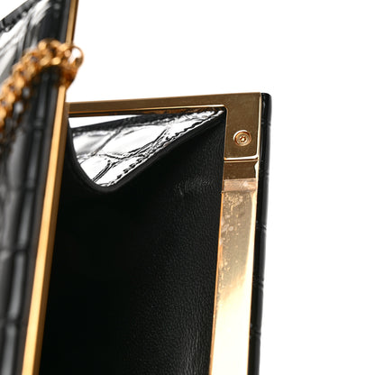 Saint Laurent Lacquered Calfskin Crocodile Embossed Small Midnight Clutch Black 11 of 11