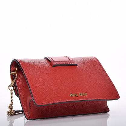 Miu Miu Goatskin Madras Soft Calf Crystal Pearl Embellished Shoulder Bag Fuoco 4 of 8