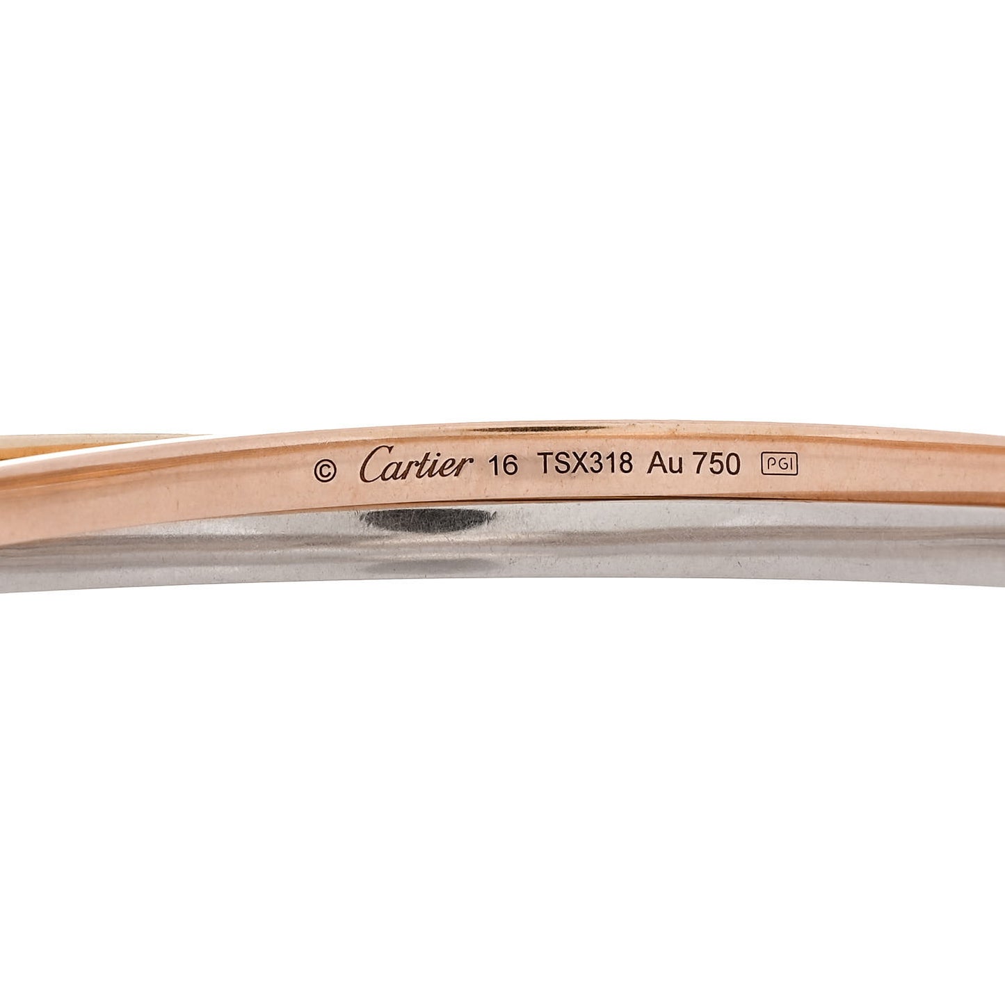 18K Pink Yellow White Gold Trinity Small Bangle Bracelet 16