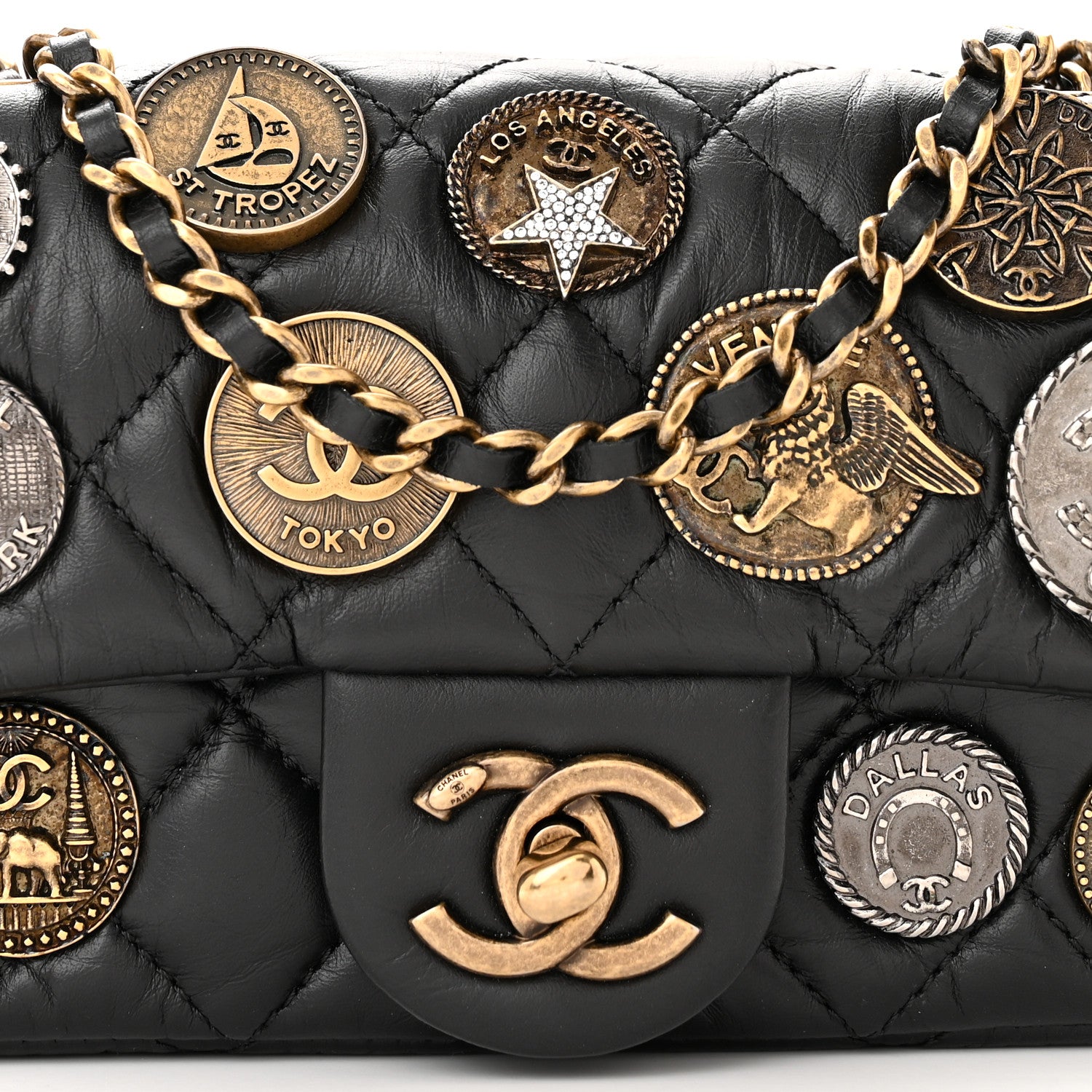 Chanel Aged Calfskin Quilted Extra Mini Medallion Flap Black 8 of 10