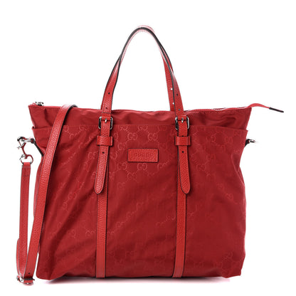 Gucci Nylon Monogram Dollar Calfskin Tote Vibrant Red 1 of 9