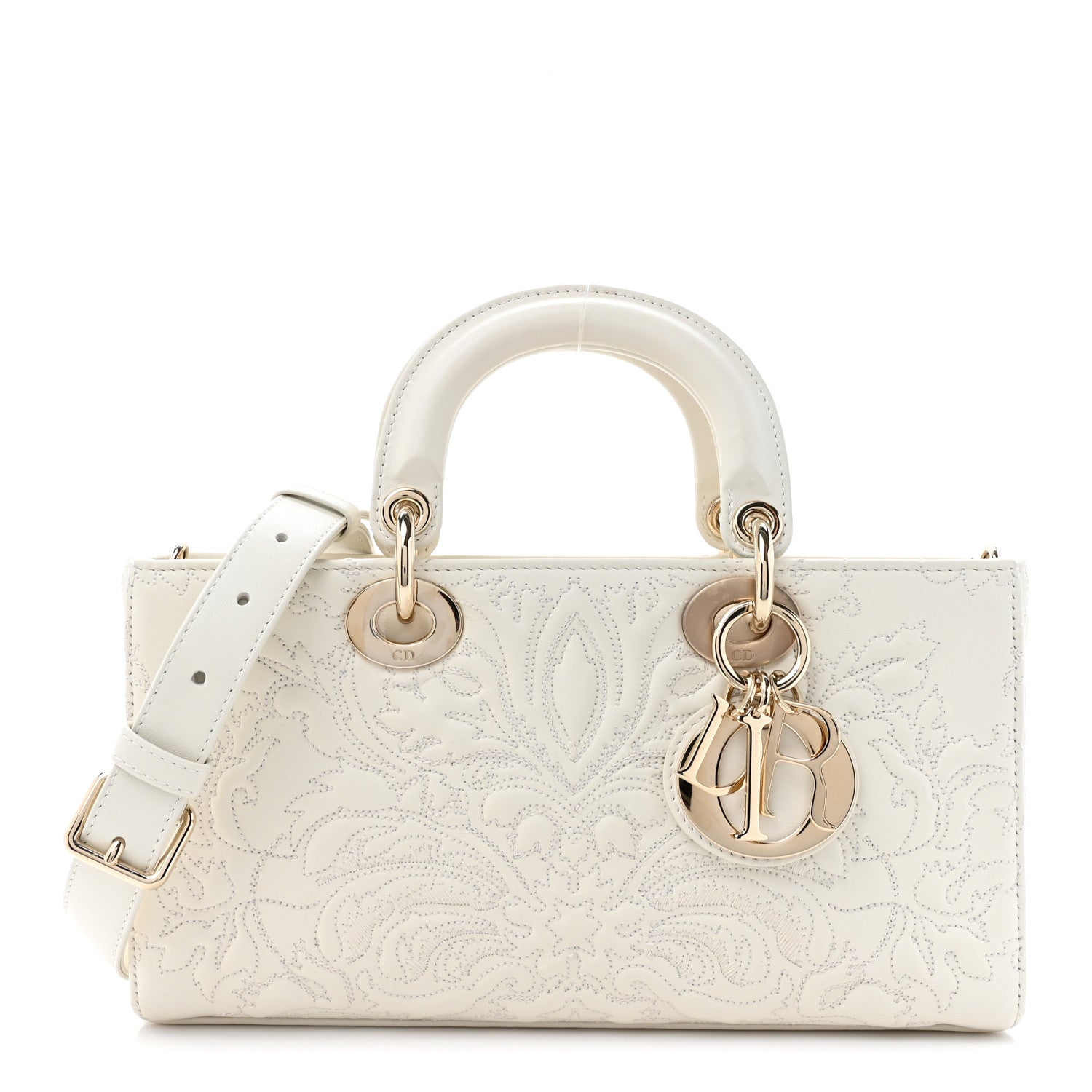 Christian Dior Calfskin Ornamental Embroidered Lady D-Joy White 1 of 15