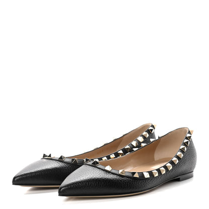 Valentino Garavani Pebbled Calfskin Rockstud Ballerina Flats 36 Black 3 of 12