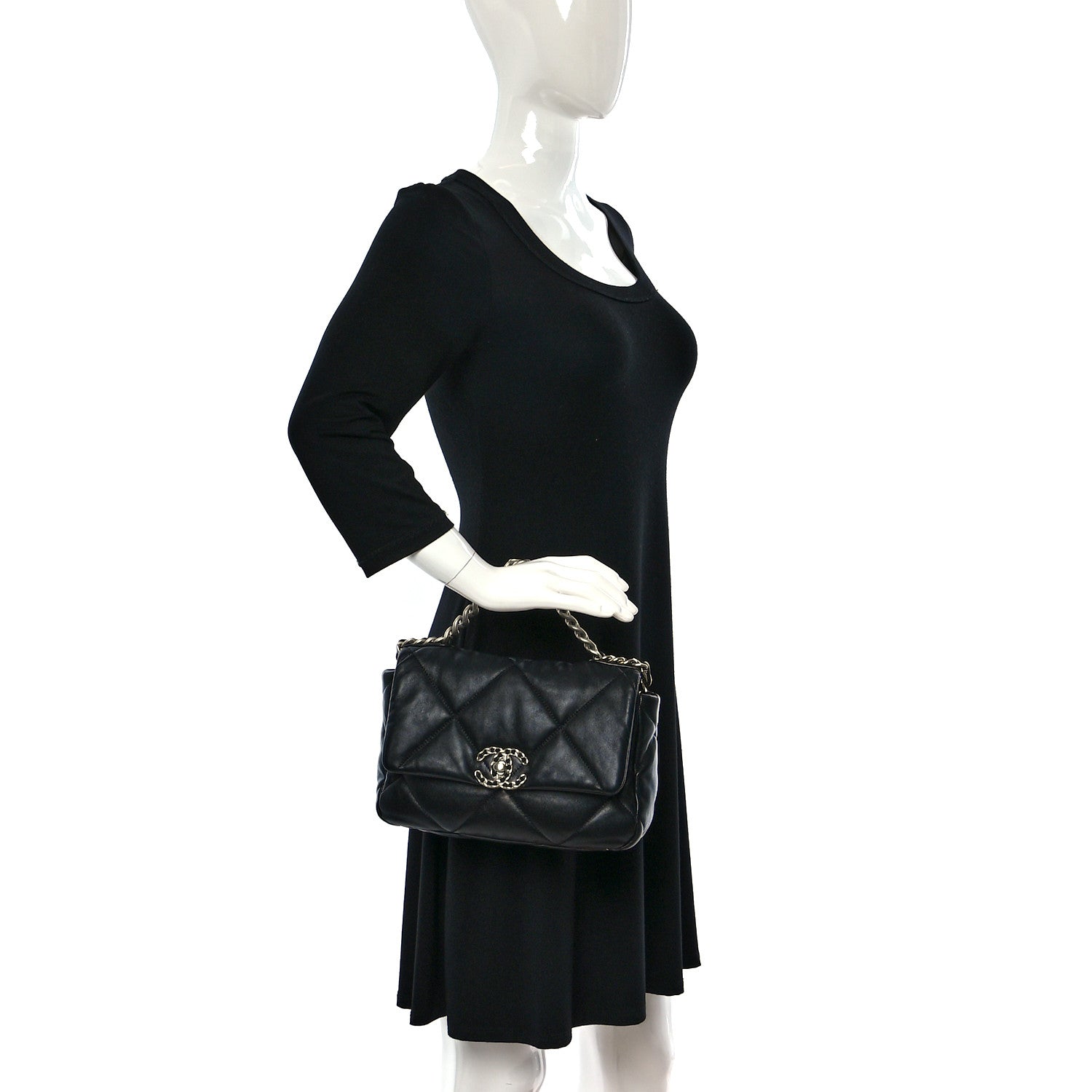 Chanel Lambskin Quilted Medium Chanel 19 Flap Black 2 of 9