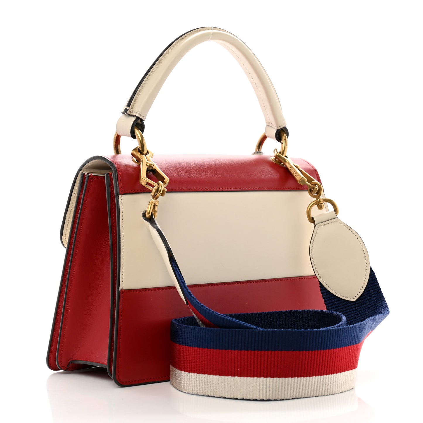 Calfskin Sylvie Web Small Queen Margaret Top Handle Bag Hibiscus Red Mystic White