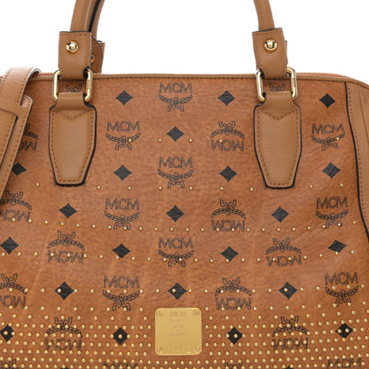 MCM Visetos Studded Boston Satchel Cognac 7 of 9
