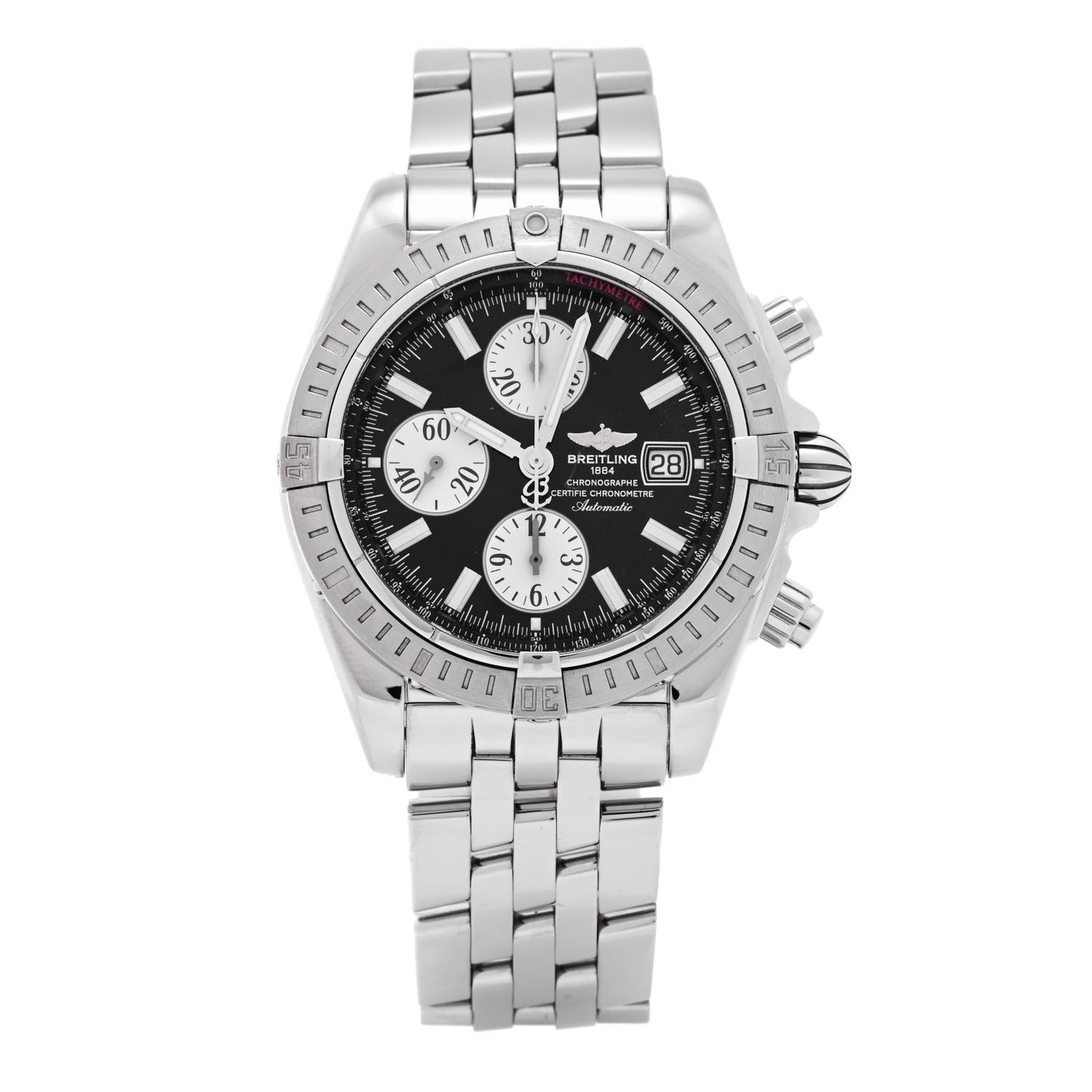 Stainless Steel 44mm Chronomat Evolution Automatic Chronograph Watch Black A13356
