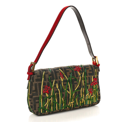 Fendi Zucca Pony Hair Embroidered Baguette Tobacco 3 of 10