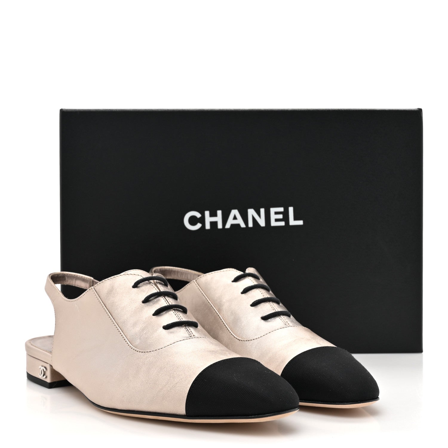 Chanel Laminated Lambskin Grosgrain Lace Up Slingback Flats 37 Copper Black 11 of 11