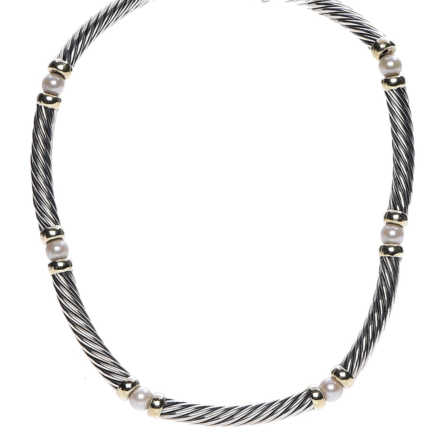 Sterling Silver 14K Yellow Gold Pearl Hampton Cable Choker Necklace