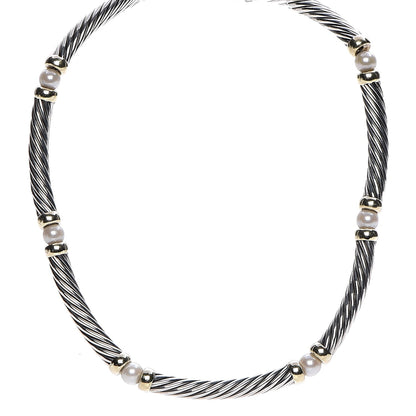 David Yurman Sterling Silver 14K Yellow Gold Pearl Hampton Cable Choker Necklace 1 of 7