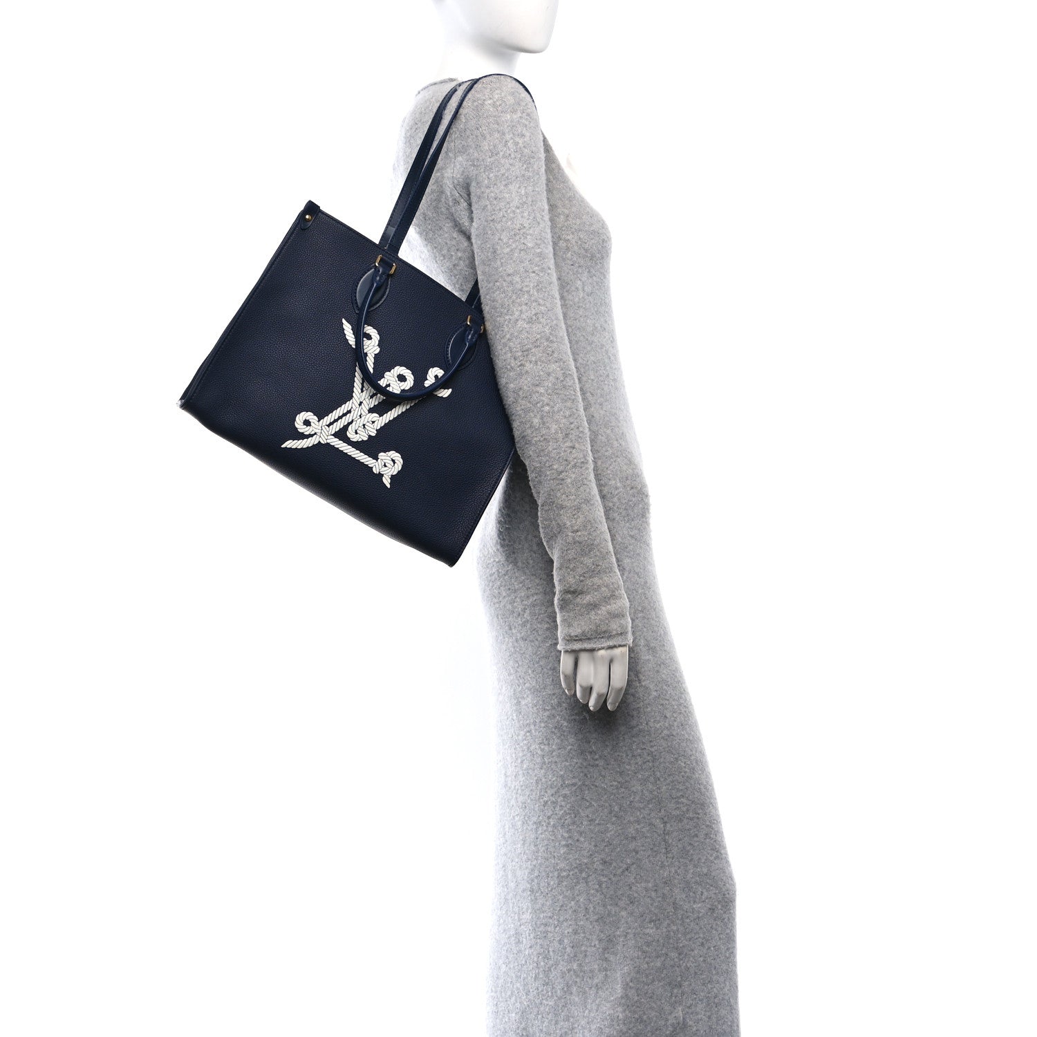 Louis Vuitton Grained Calfskin Nautical Onthego MM Navy Blue 2 of 9