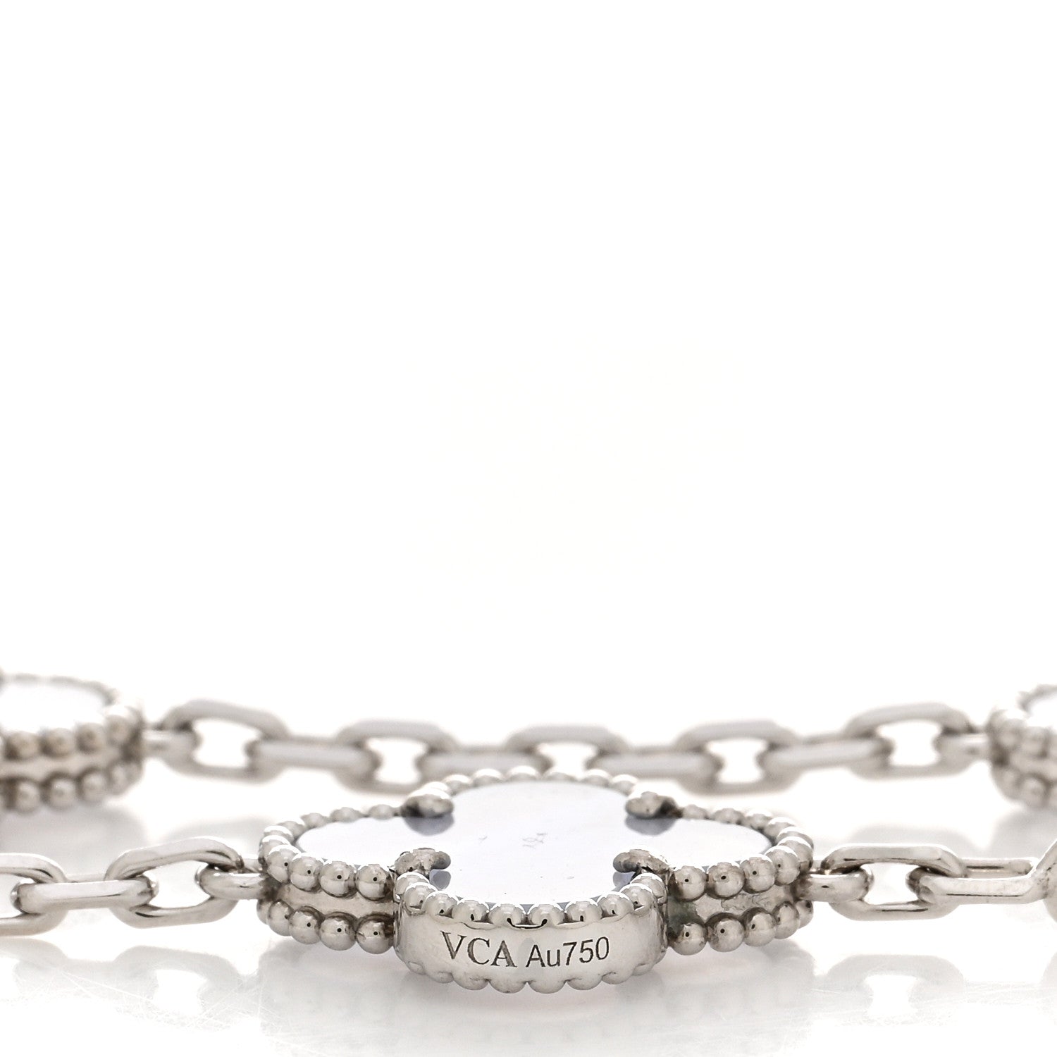 Van Cleef & Arpels 18K White Gold Chalcedony 5 Motifs Vintage Alhambra Bracelet 3 of 4