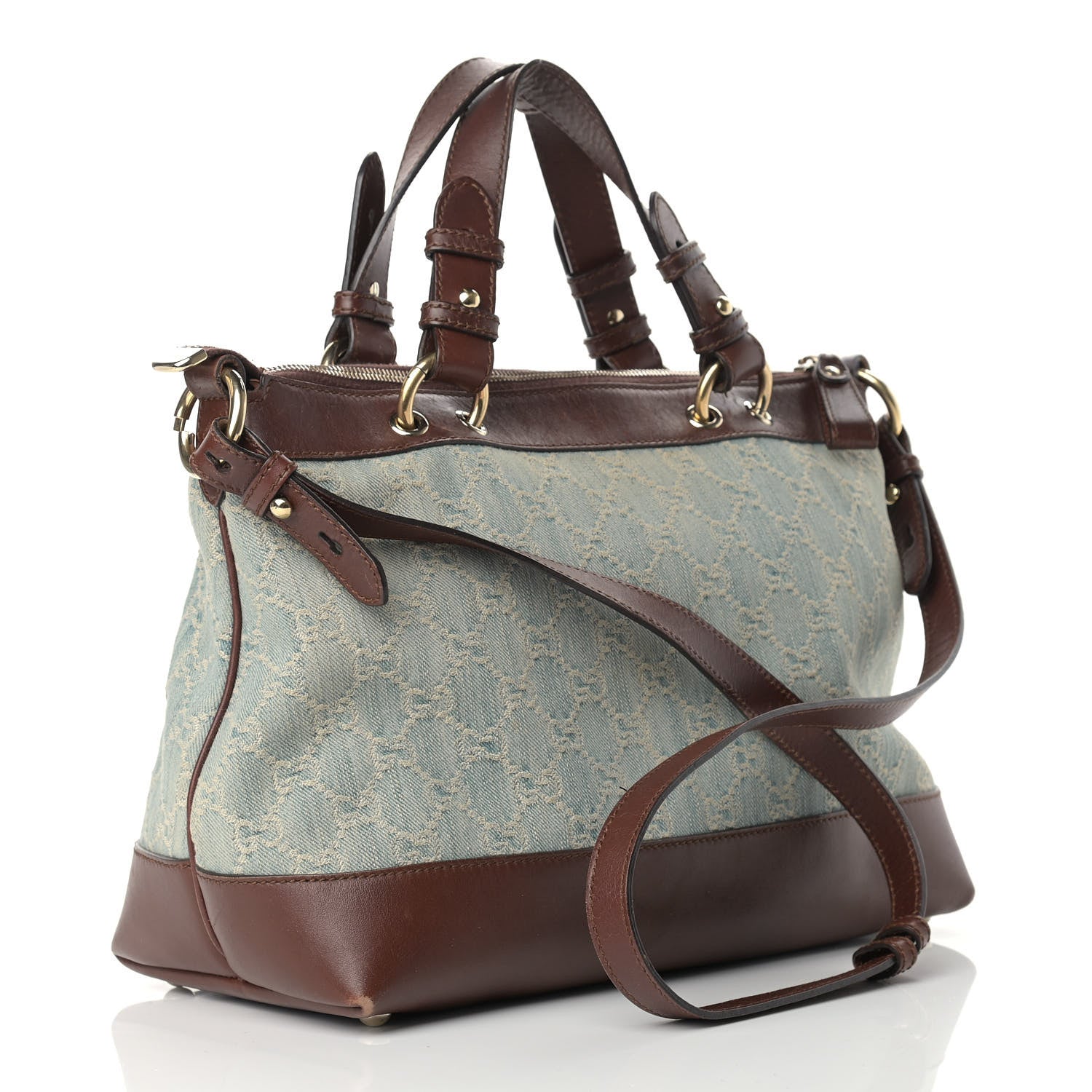 Gucci Denim Monogram Valentine Top Handle Bag 3 of 22