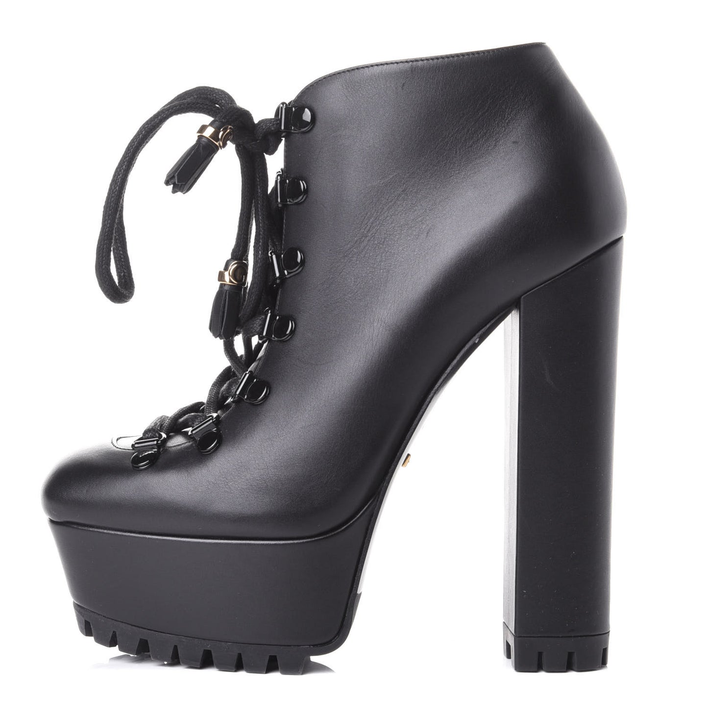 Calfskin Combat Platform Ankle Boots 38.5 Black
