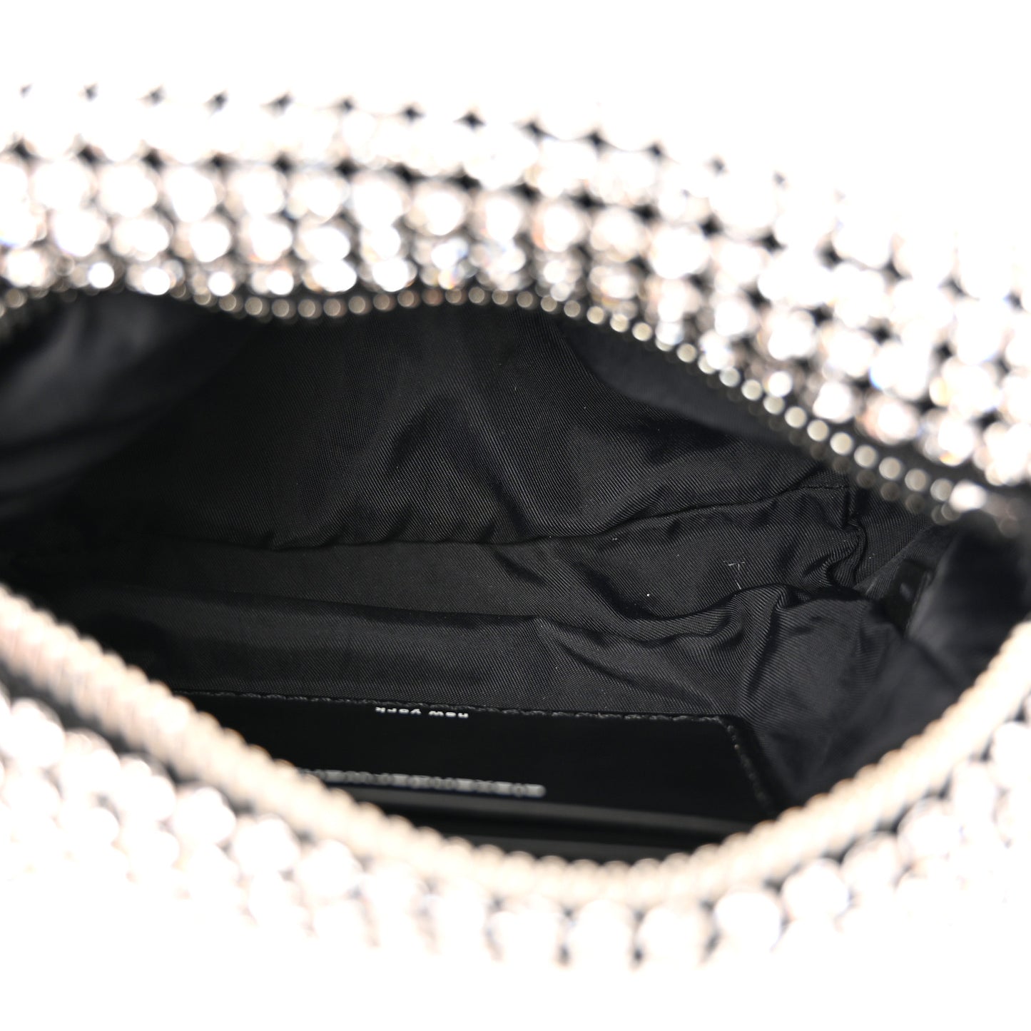 Mesh Crystal Rhinestone Mini Heiress Pouch Black Silver