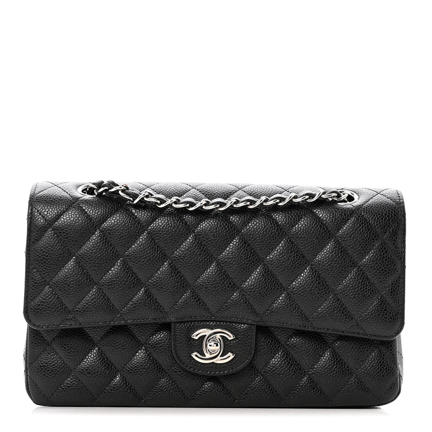 Caviar Quilted Medium Double Flap Black