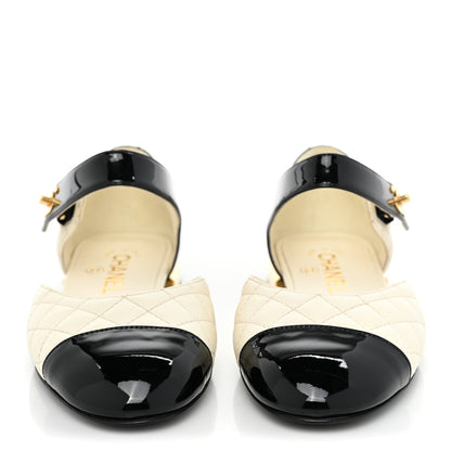 Chanel Patent Lambskin Quilted Cap Toe Ballerina Flats 36 Ivory Black 2 of 11