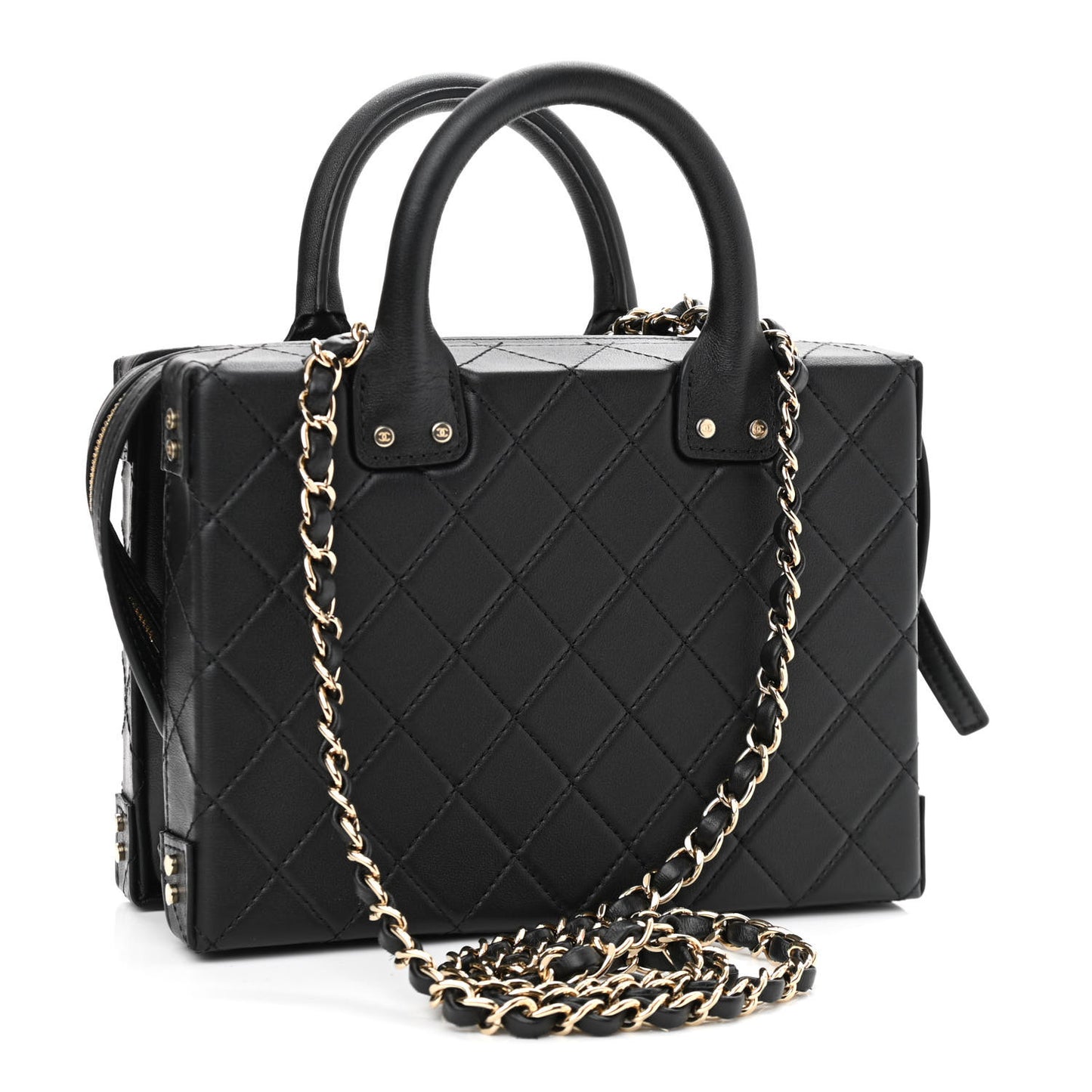 Calfskin Quilted Studded Square Vanity Case Black