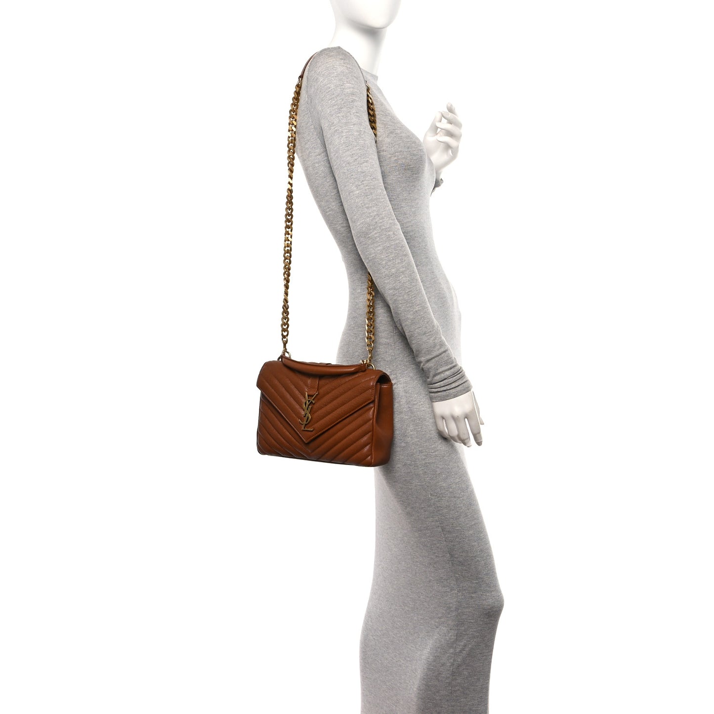 Sheepskin Matelasse Chevron Monogram Medium College Bag Brick