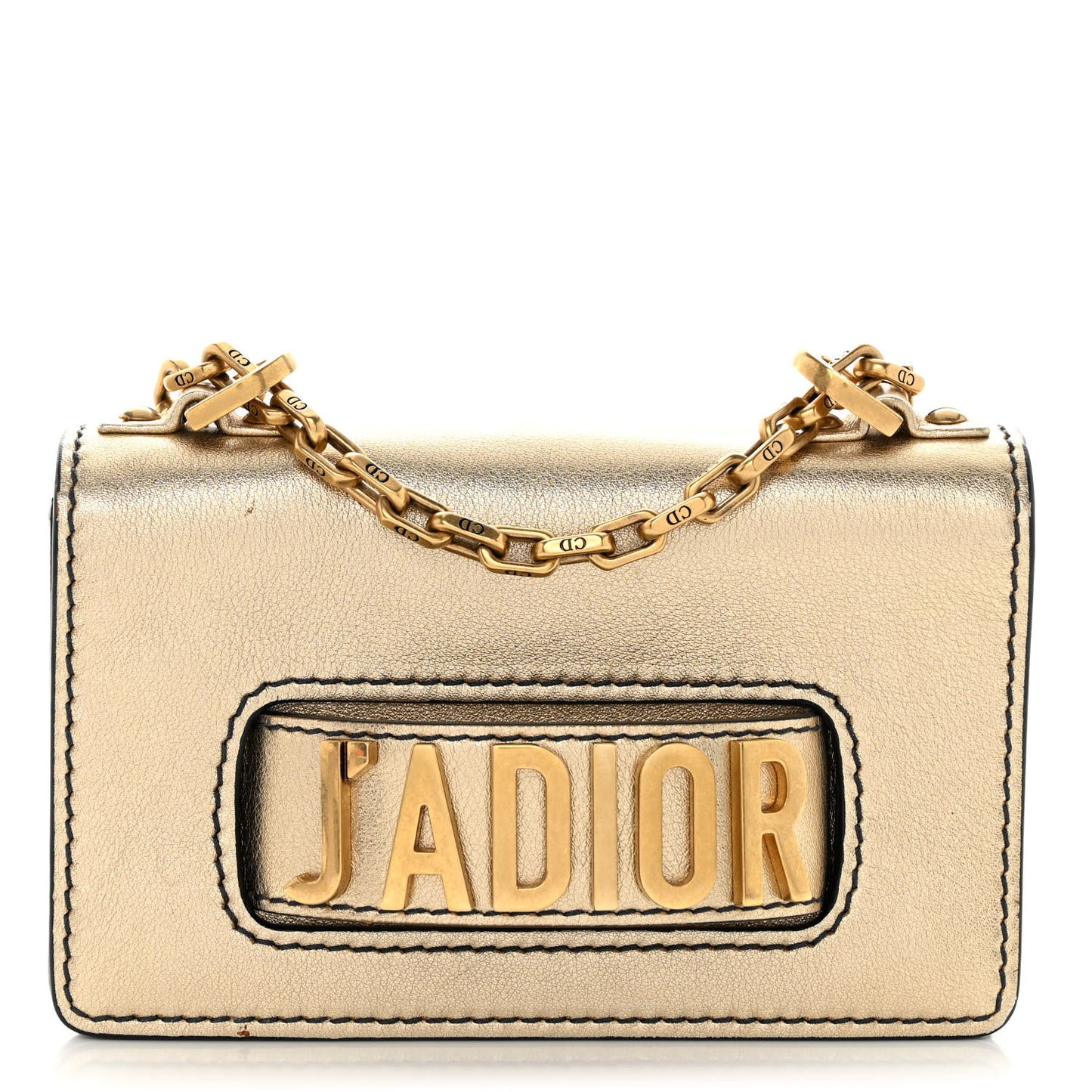 Metallic Calfskin J'Adior Mini Chain Flap Bag Gold