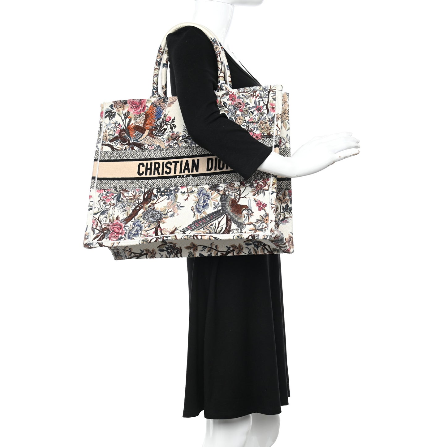 Canvas Embroidered Large Jardin D'Hiver Book Tote Latte Multicolor