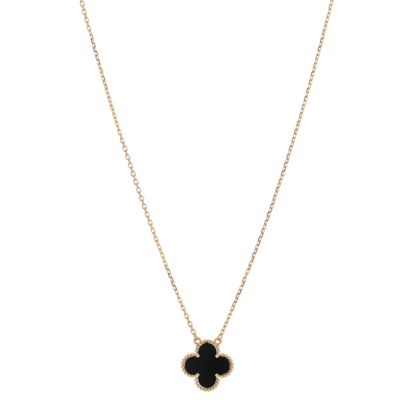 18K Yellow Gold Black Onyx Vintage Alhambra Pendant Necklace