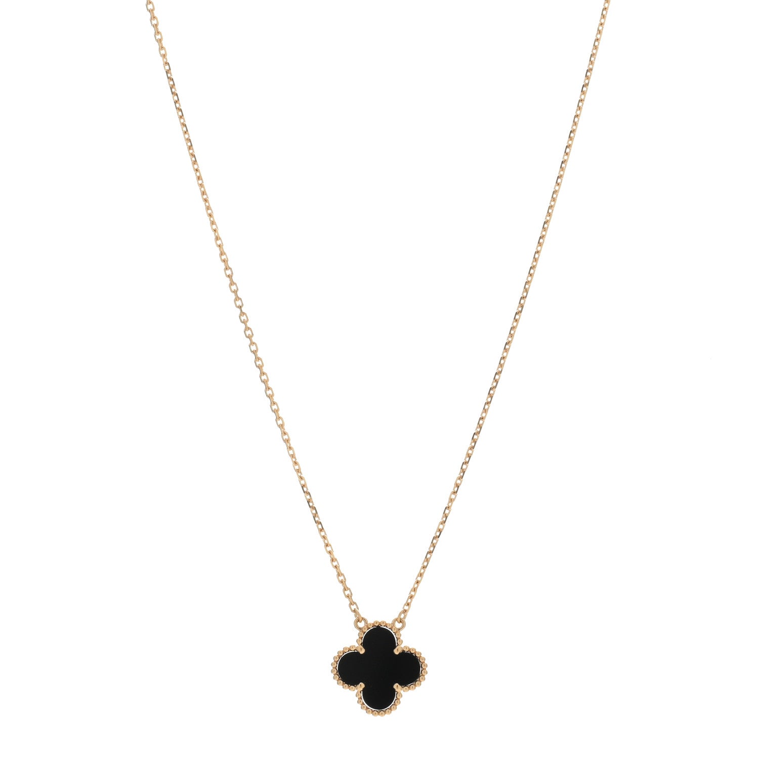Van Cleef & Arpels 18K Yellow Gold Black Onyx Vintage Alhambra Pendant Necklace 1 of 3