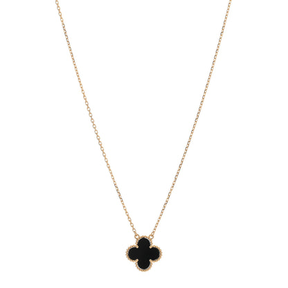 Van Cleef & Arpels 18K Yellow Gold Black Onyx Vintage Alhambra Pendant Necklace 1 of 3