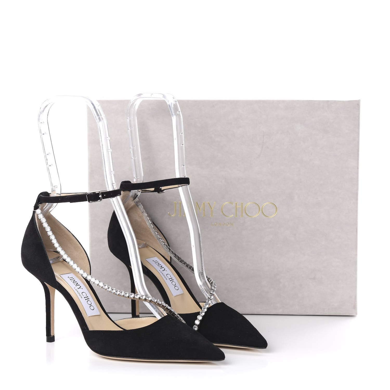 Jimmy Choo Crystal Suede Talika 85 Pump 36.5 Black 649991