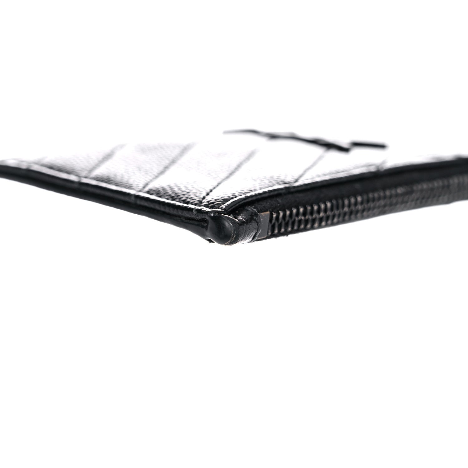 Saint Laurent Grain De Poudre Matelasse Chevron Monogram Fragments Zippered Card Case Black 10 of 12